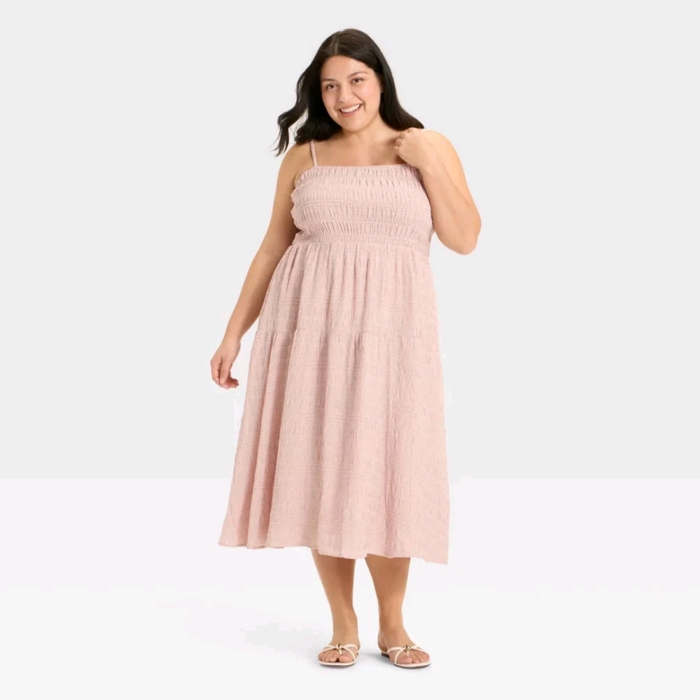 NWT Pink Smocked A-line Midi Dress Size 2X